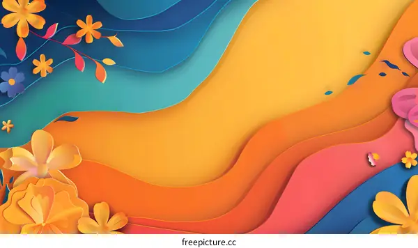 Abstract Paper Cut Flowers Background with Rainbow Colors