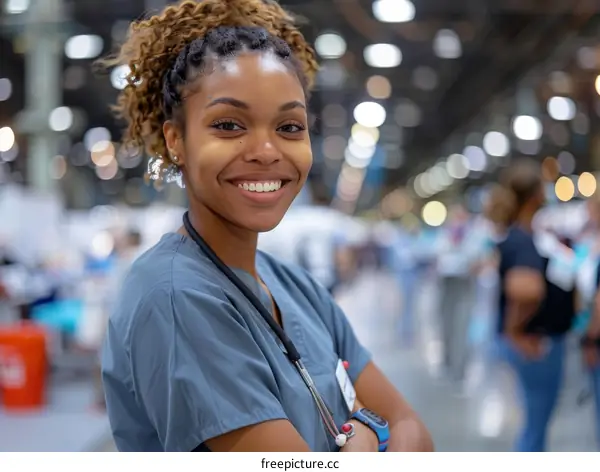 Portrait of a young African-American female nurse smiling
