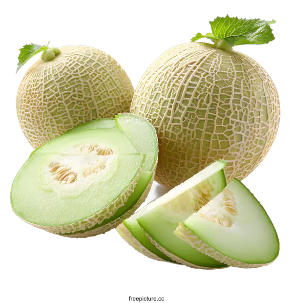 [Transparent Background PNG]Fresh honeydew melons isolated on white background