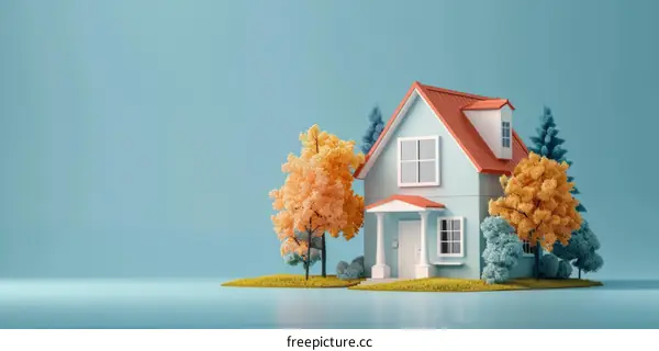 A Small Blue House with an Orange Roof