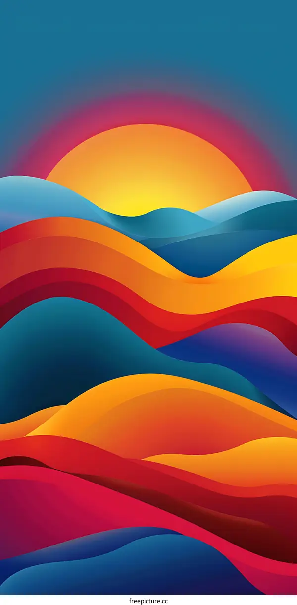 Abstract Sunset With Colorful Waves Background