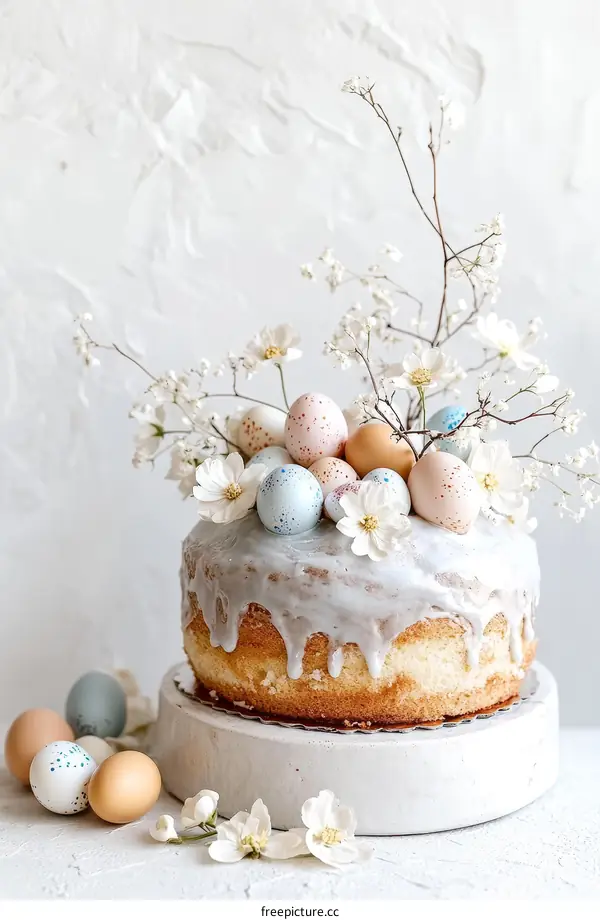 Easter Cake Decorated with Flowers and Eggs