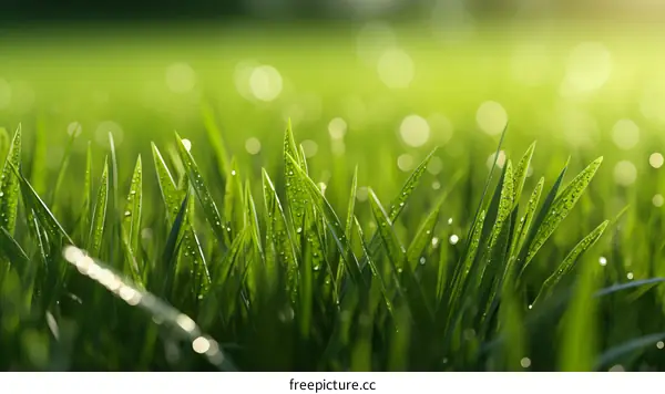 Close-up of green grass with morning dew