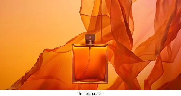 Orange Perfume Bottle on Fabric Background