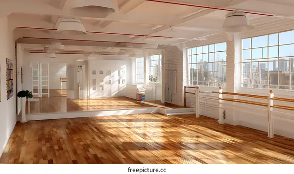 Empty Modern Dance Studio with City View
