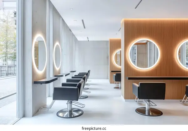 Modern Hair Salon Interior Design with Circular Mirrors