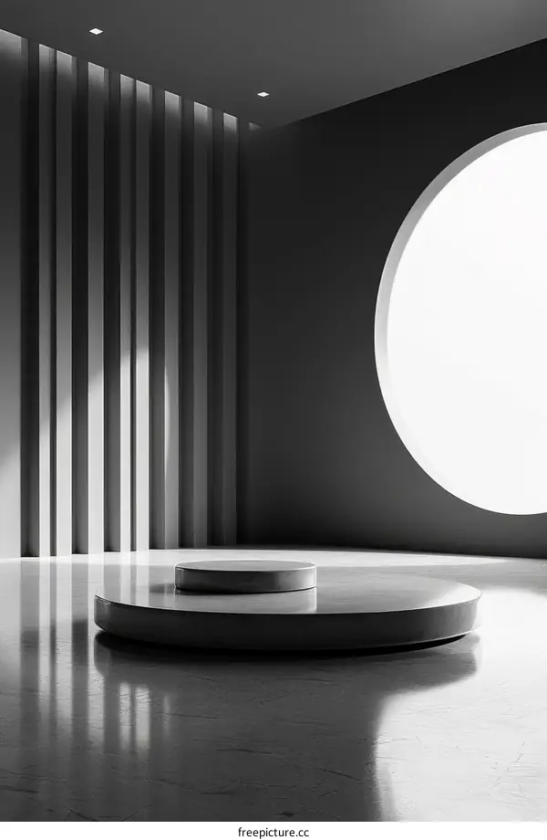 Minimalist Black and White Interior Design Room with Round Window