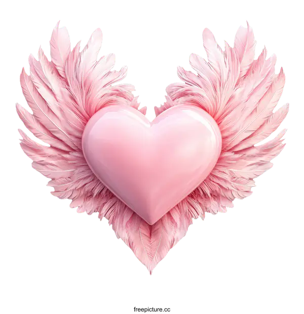 [Transparent Background PNG]Pink Heart with Feathery Wings