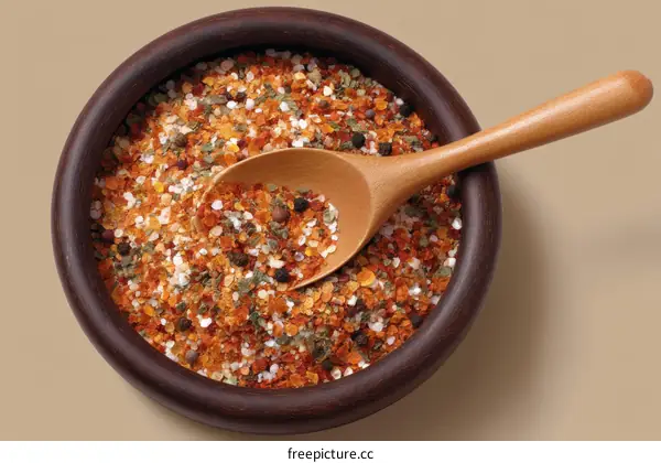 Assorted Seasoning Blend in Wooden Bowl