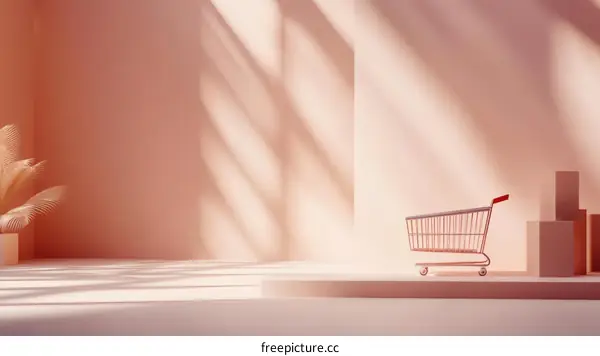 Minimalist Shopping Cart Display in Soft Pink