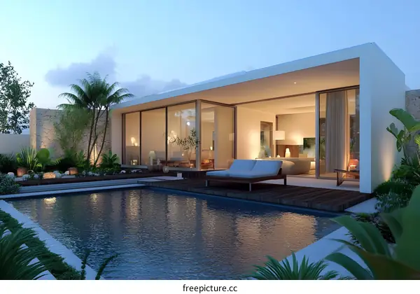 Modern Villa with Swimming Pool and Tropical Garden