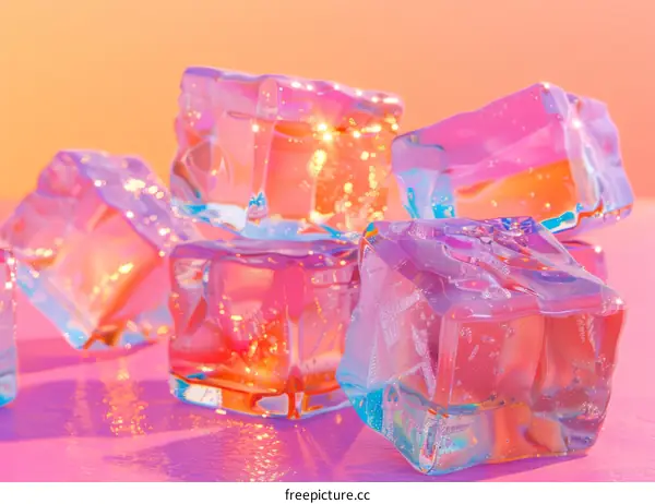 Ice cubes on a pink background