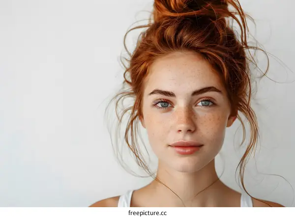 portrait of a beautiful young woman with freckles and red hair