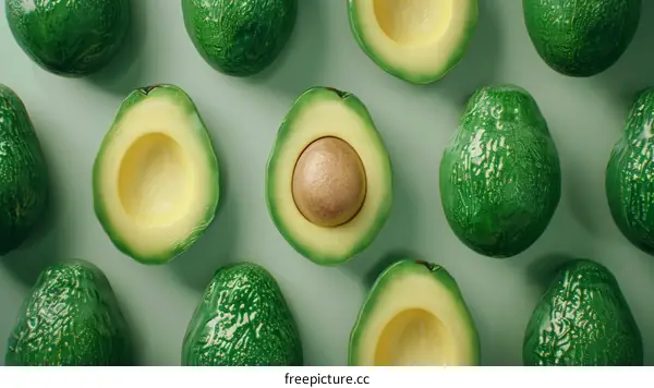 Fresh green avocados seamless pattern. Healthy food concept.
