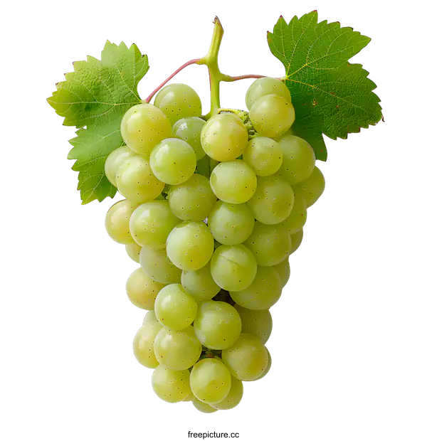 [Transparent Background PNG]A bunch of green grapes with leaves on a white background