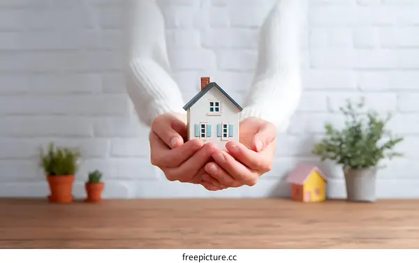 Carefully Holding a Miniature House