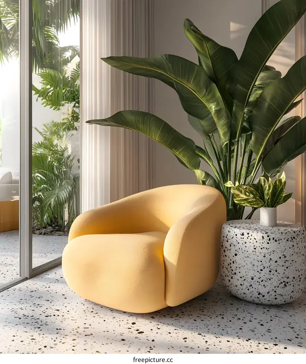 Yellow Armchair in Minimalist Living Room Interior Design