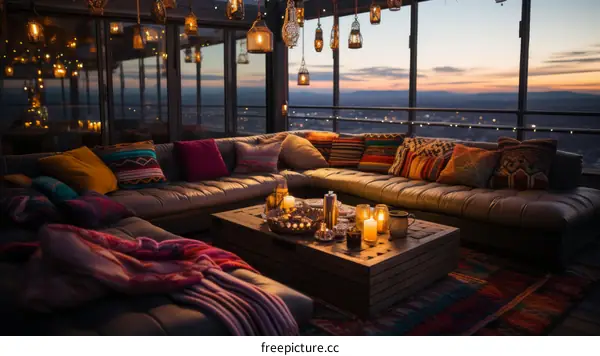 Bright and Cozy Bohemian Living Room with Sunset View