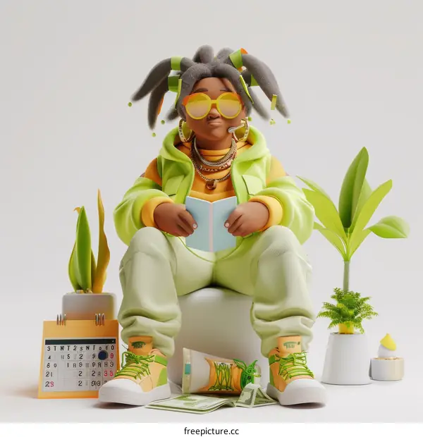 A Cool Girl with Yellow Sunglasses Reading a Book