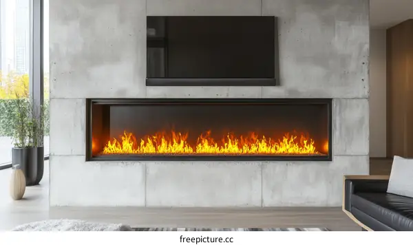 Modern Concrete Fireplace with TV