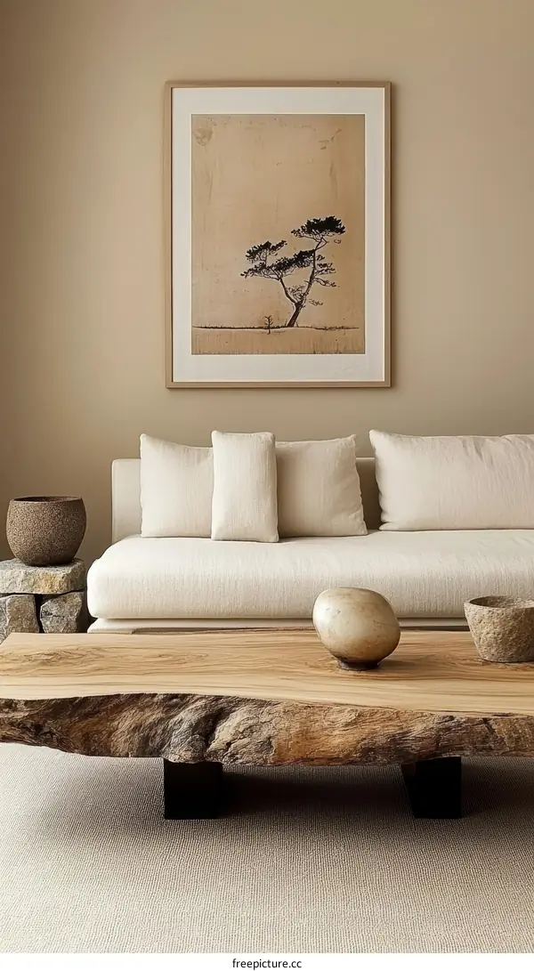 Minimalist Living Room with a Modern Tree Print