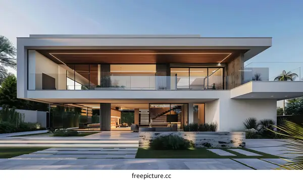 Modern Home Exterior Design with a Balcony and Large Windows