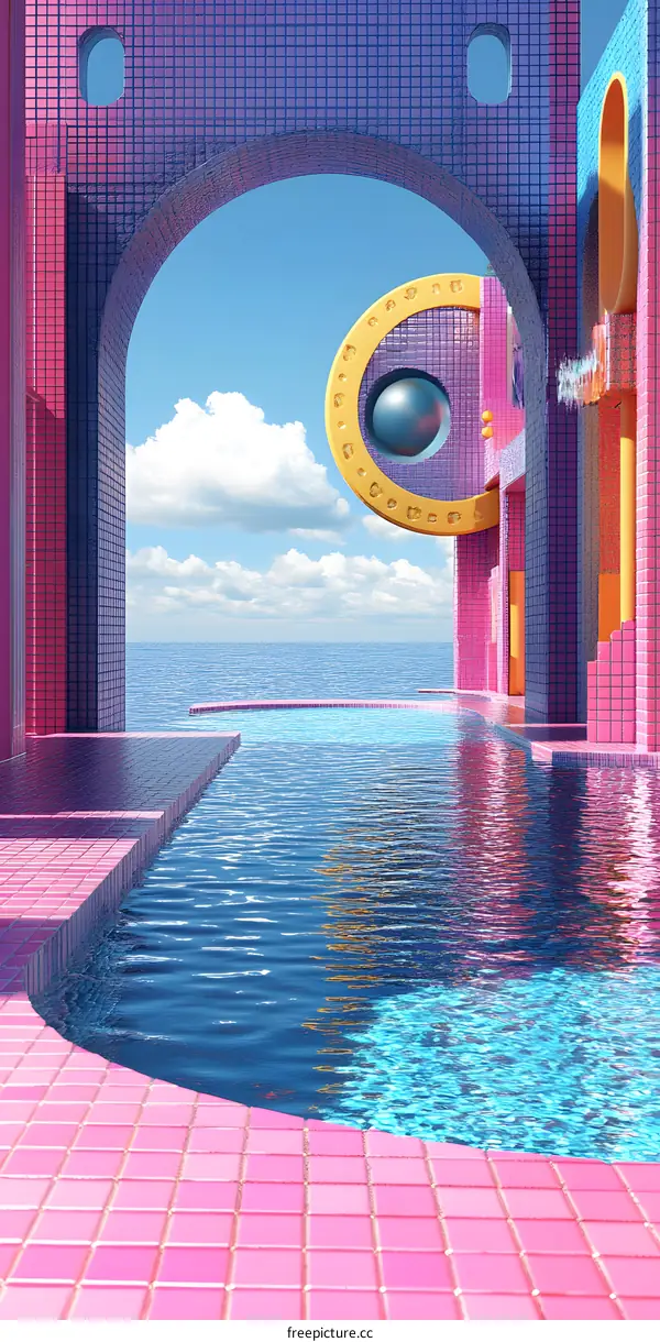 Abstract Colorful Pool Landscape with Arch