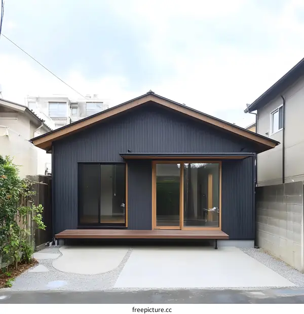 Modern Black and Wood Exterior House Design in Japan