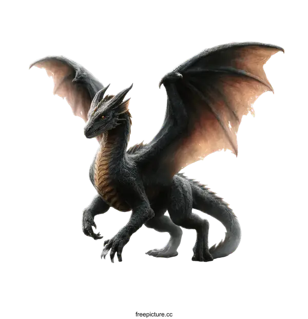 [Transparent Background PNG]Majestic Dragon Illustration with Wide Wings