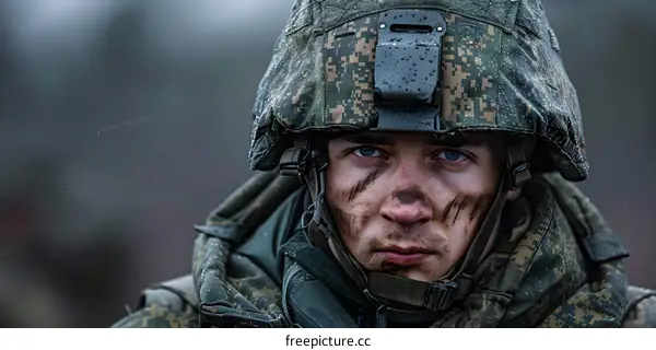 Portrait of a young soldier in the Russian army.