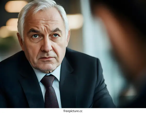 Serious Businessman Looking at Camera in Meeting
