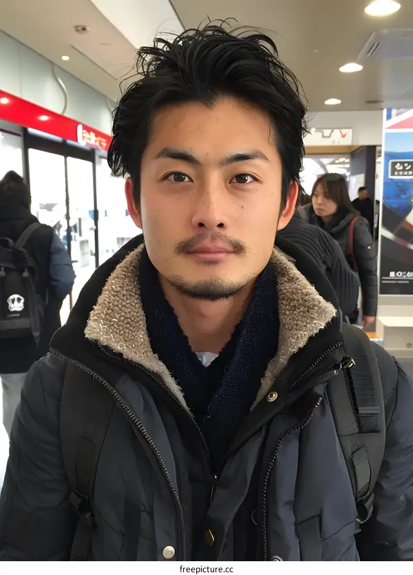 Portrait of a Japanese Man Wearing a Black Jacket