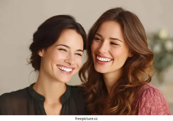 Two Caucasian Women Smiling Close-up Portrait