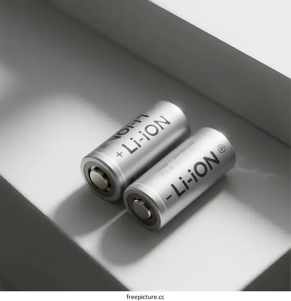 Two cylindrical lithium-ion batteries on white surface