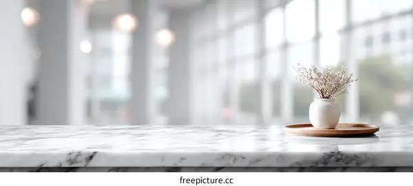 White Marble Tabletop with Small Flower Vase