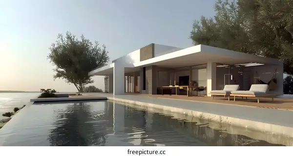 Modern Minimalist House with Swimming Pool and Large Windows