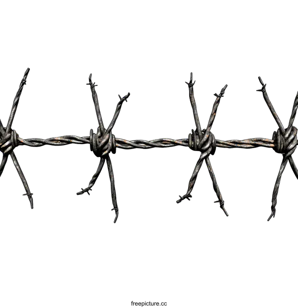 [Transparent Background PNG]Rusty Barbed Wire Fence Detail Closeup
