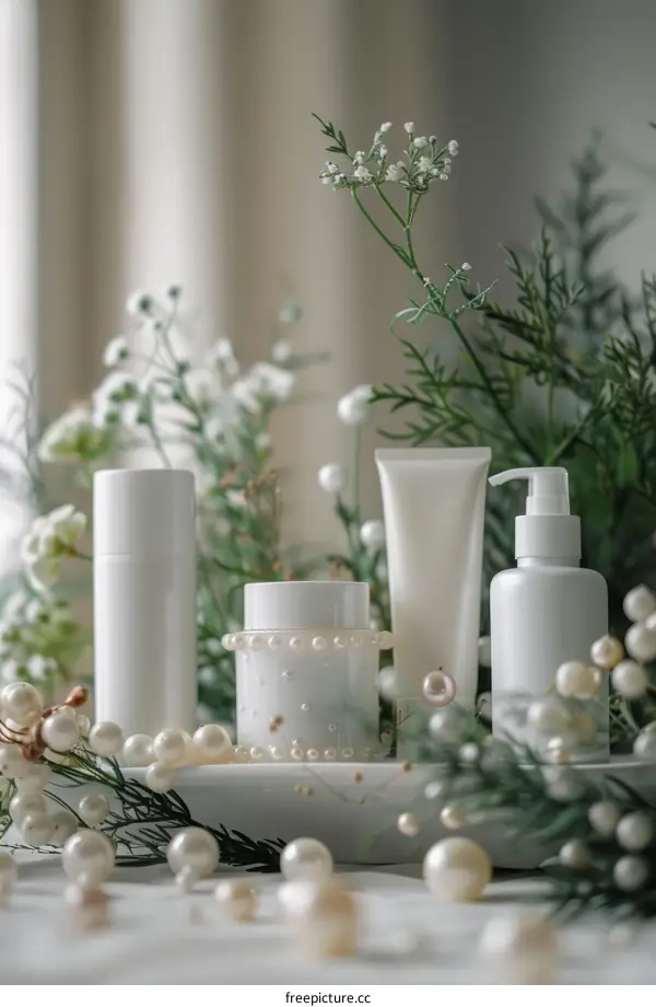 Natural skincare products with flowers