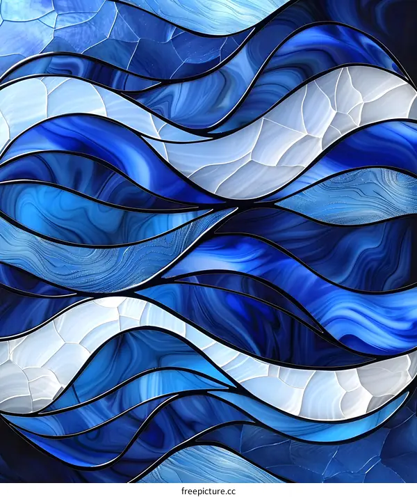 Abstract Stained Glass Ocean Waves Pattern