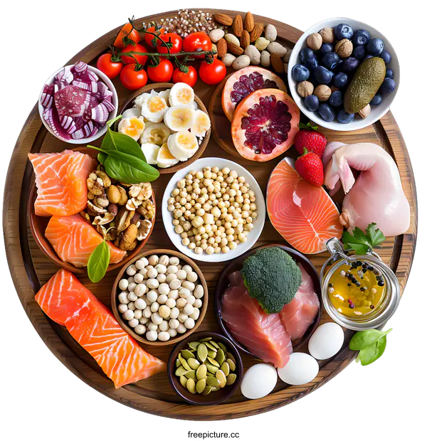 [Transparent Background PNG]Healthy Diet Food Plate with Fruits Vegetables and Protein