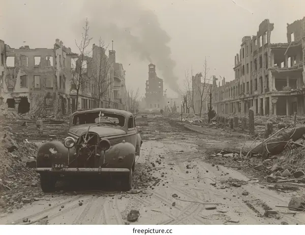 Ruins of a street in Warsaw, Poland, after the Warsaw Uprising of 1944