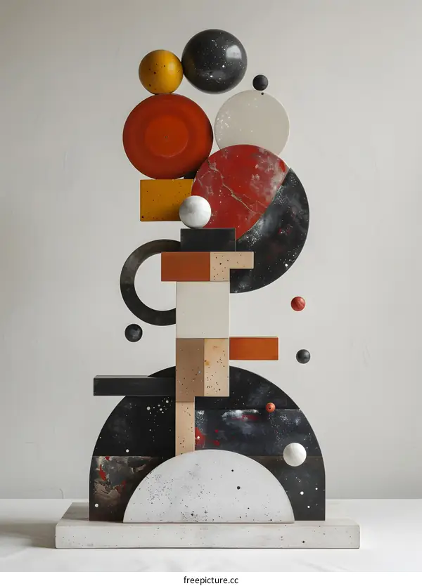 Abstract Geometric Sculpture With Circles And Cubes