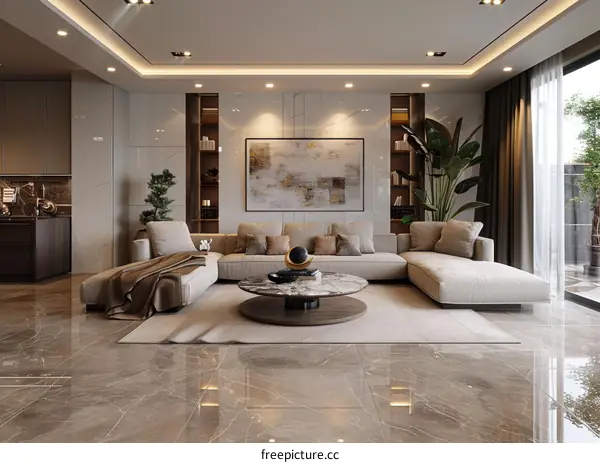 Modern minimalist marble living room interior design
