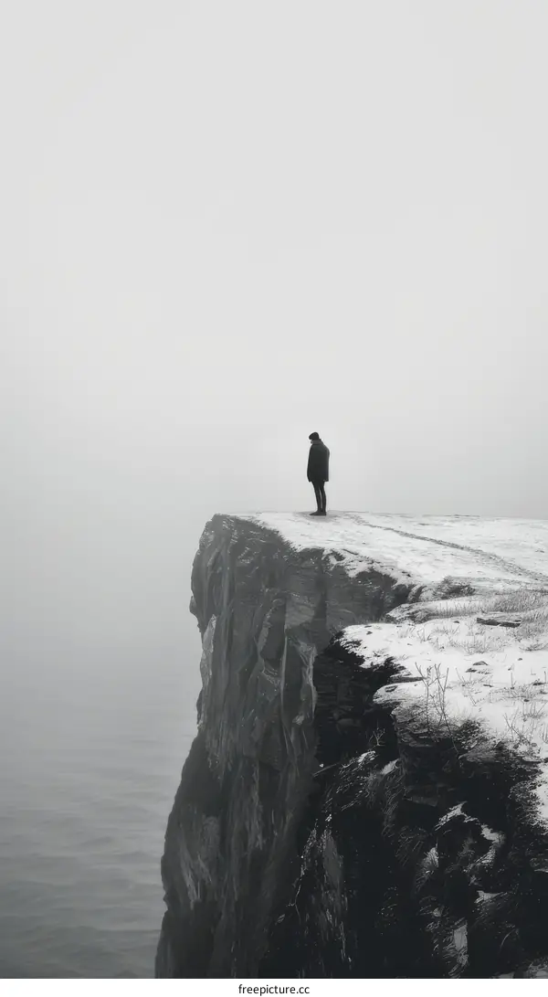 Man standing alone on a cliff overlooking the ocean