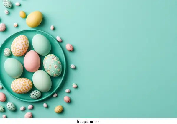 Easter Eggs Arrangement on Teal Plate