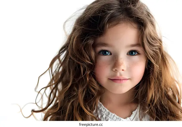 Portrait of a Young Girl with Freckles and Blue Eyes