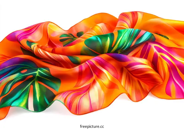 Colorful Printed Silk Scarf with Tropical Leaf Design