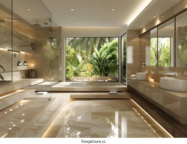 Palm Trees Surrounding a Luxurious Bathroom