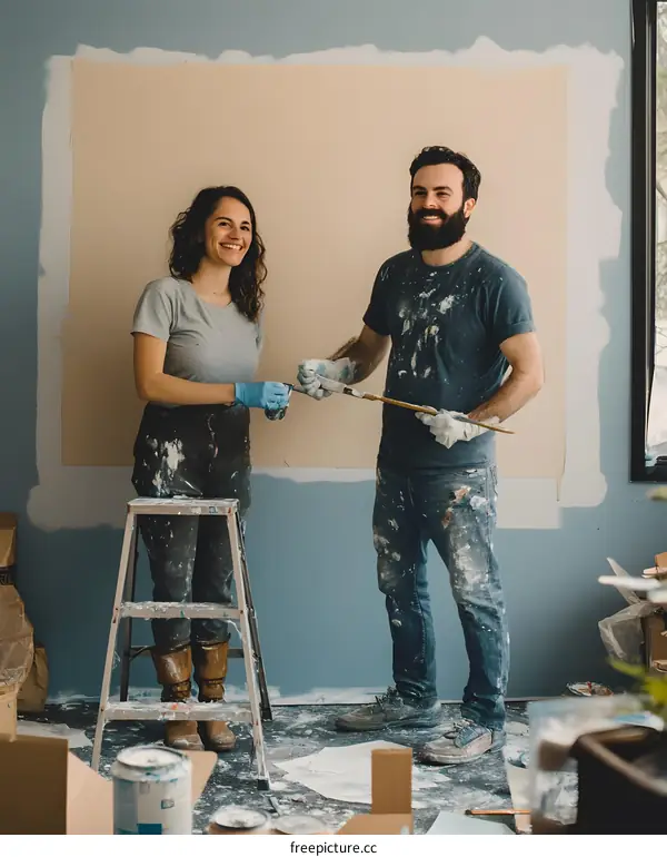 Couple Painting A Room Together During Home Renovation