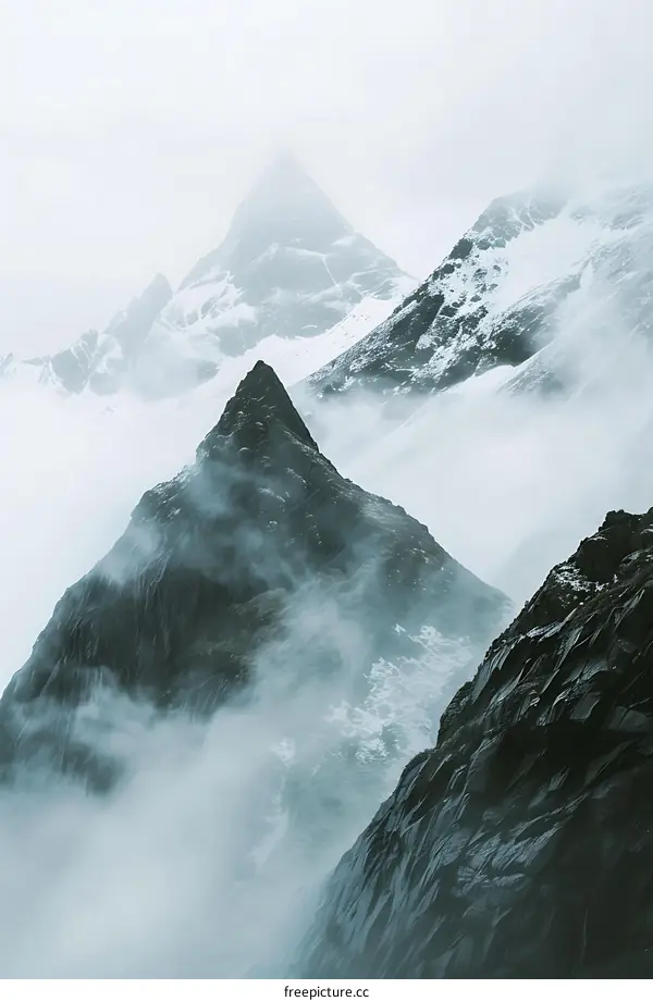 Misty Mountain Landscape with Fog and Snow